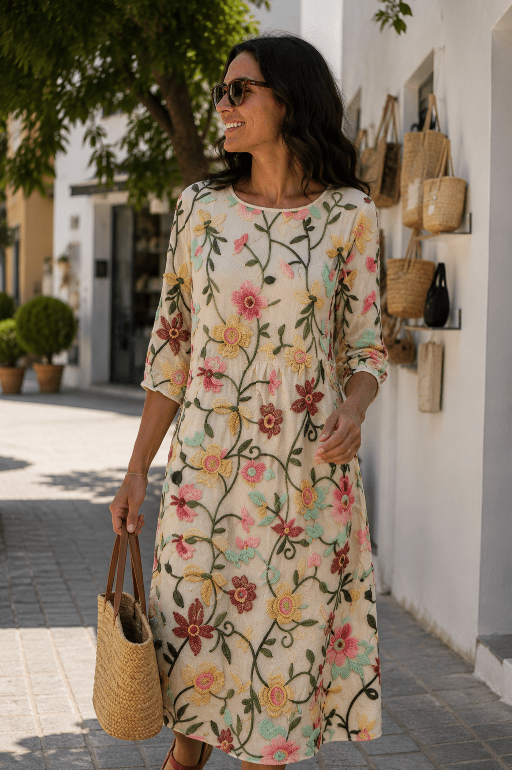 Mimosa — Vestido Floral Largo con Manga | Luna Ferrer - Luna Ferrer Vestidos