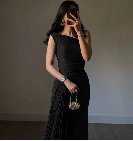 Vestido Largo Lurex Hombro Asimétrico - Luna Ferrer