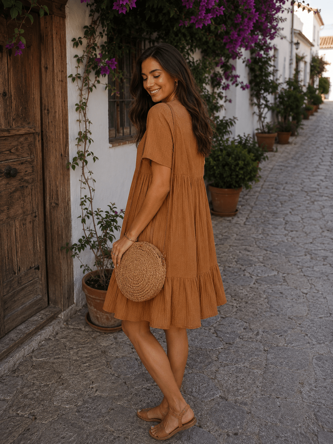 Valérie — Vestido Midi de Manga Corta | Luna Ferrer - Luna Ferrer