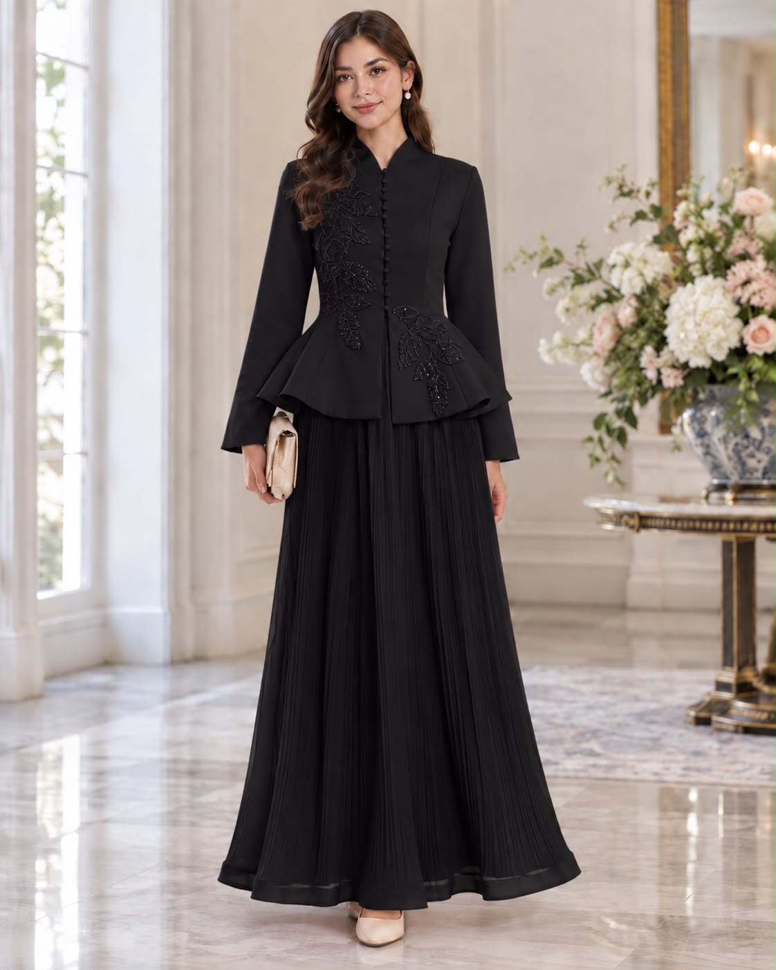 Magnolia — Conjunto de Dos Piezas con Chaqueta Bordada y Falda Maxi Plisada | Luna Ferrer - Luna Ferrer